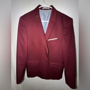 Men's Classic Burgundy Blazer - Tailored Single-Breasted Jacket